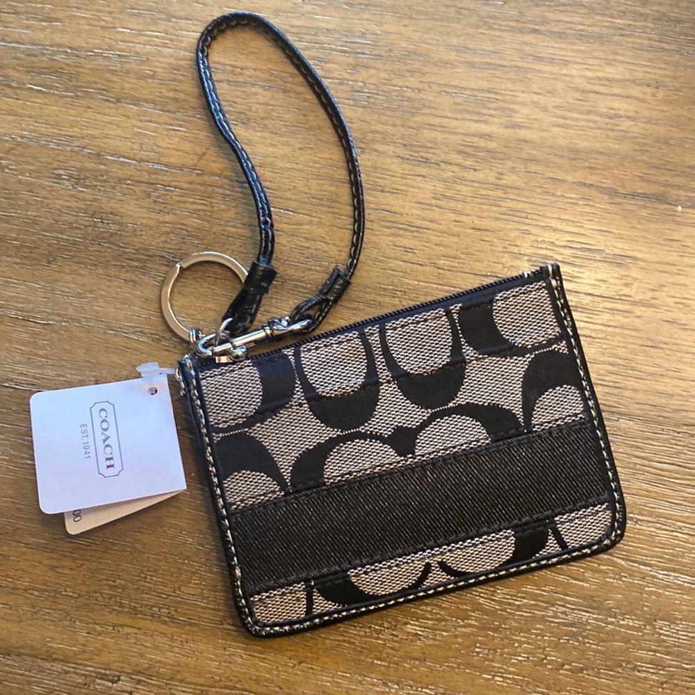 NWT Coach Signature Stripe Mini wallet with keychain
